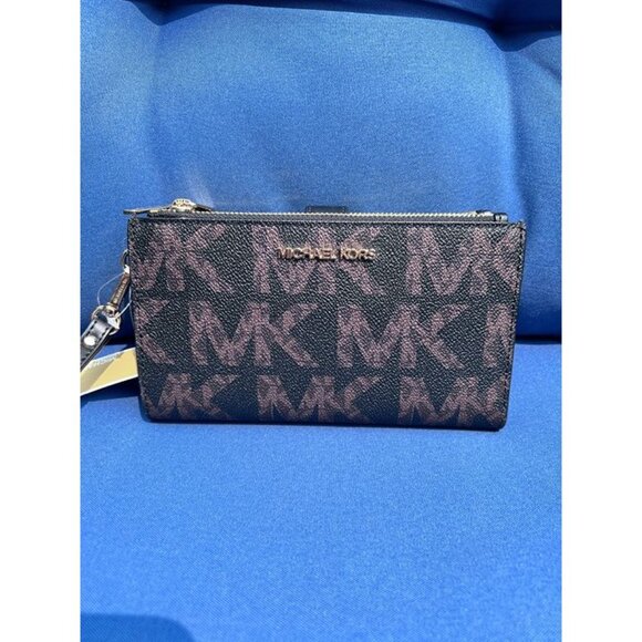 Michael Kors wristlet double zip phone wallet MK Signature Black Multi - Picture 8 of 10